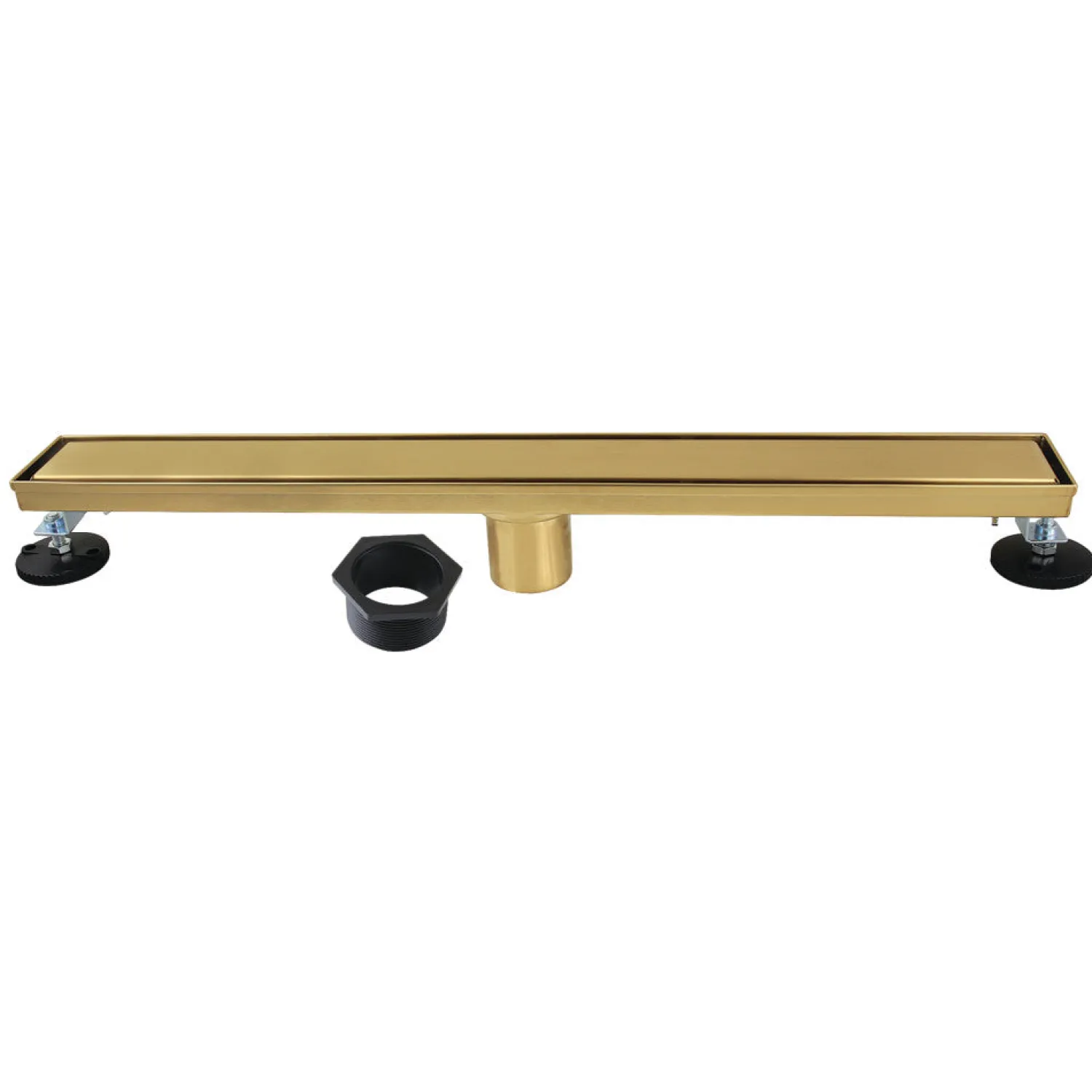Discount 24" Stainless Steel Linear Shower Drain with Tile Insert & Flat Grate in Brushed Brass Shower Drains