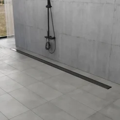 Hot 24" Stainless Steel Linear Shower Drain with Tile Insert & Flat Grate in Matte Black Shower Drains