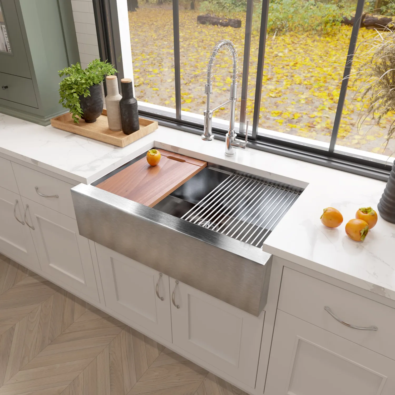 Online 33" Stainless Steel Workstation Farmhouse Kitchen Sink Stainless Steel Sinks|Apron Front / Farmhouse Sinks