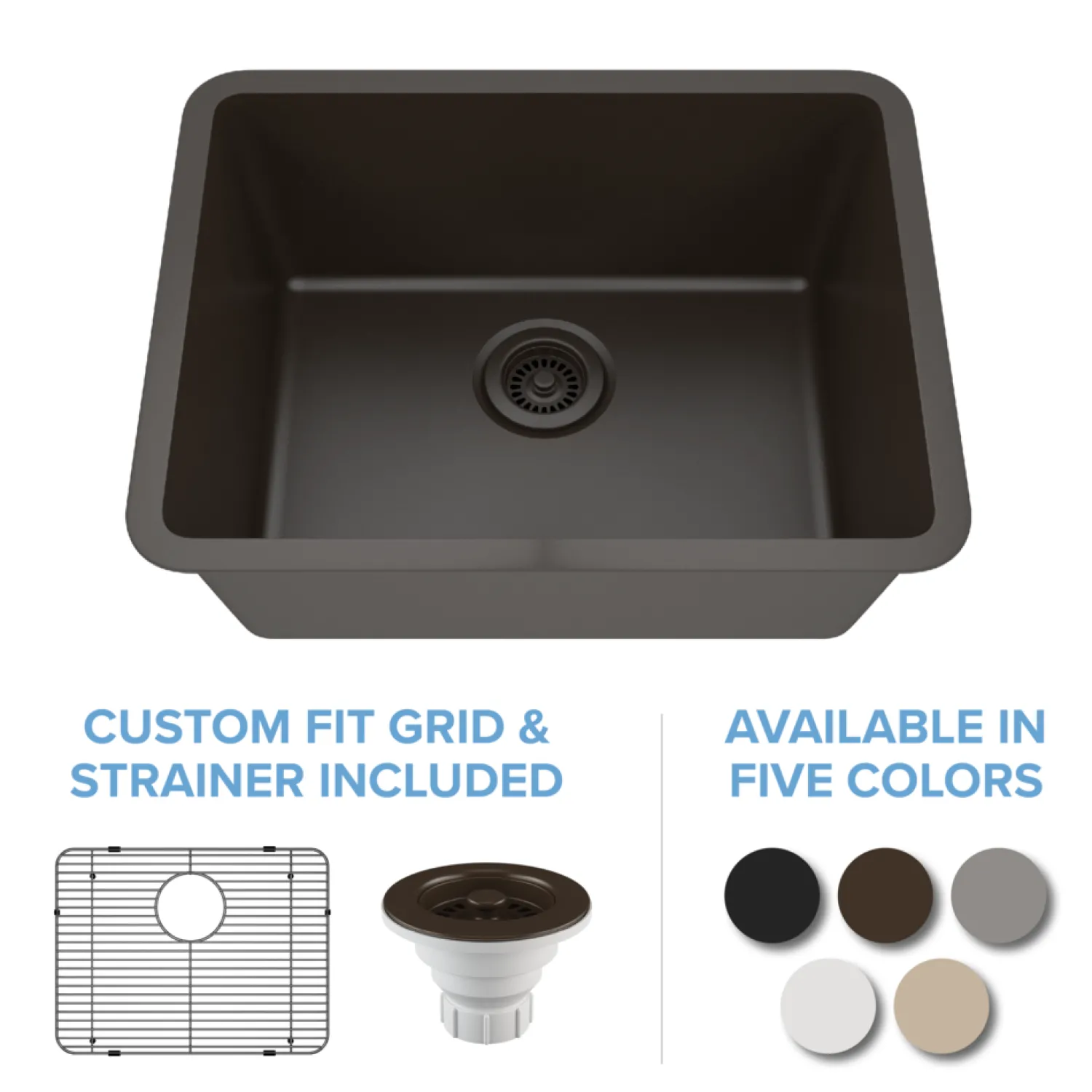 Standard Size Rectangle Quartz Composite Kitchen Sink Single Bowl Sinks|Undermount Sinks