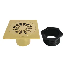 Best Sunburst 4" Brass Square Grid Shower Drain with Flange and Hair Trap Shower Drains