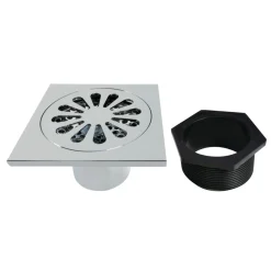 Best Sunburst 4" Brass Square Grid Shower Drain with Flange and Hair Trap Shower Drains