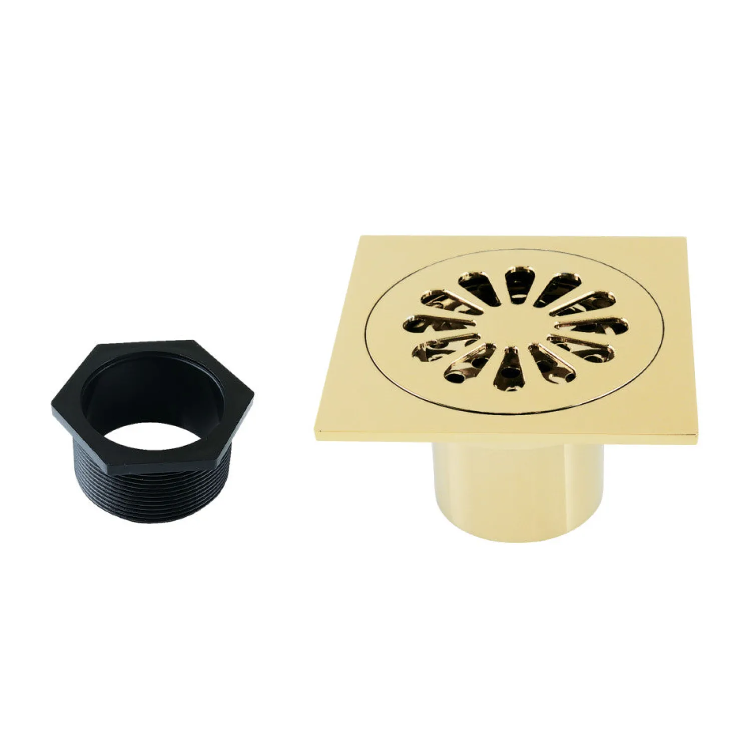 Best Sunburst 4" Brass Square Grid Shower Drain with Flange and Hair Trap Shower Drains
