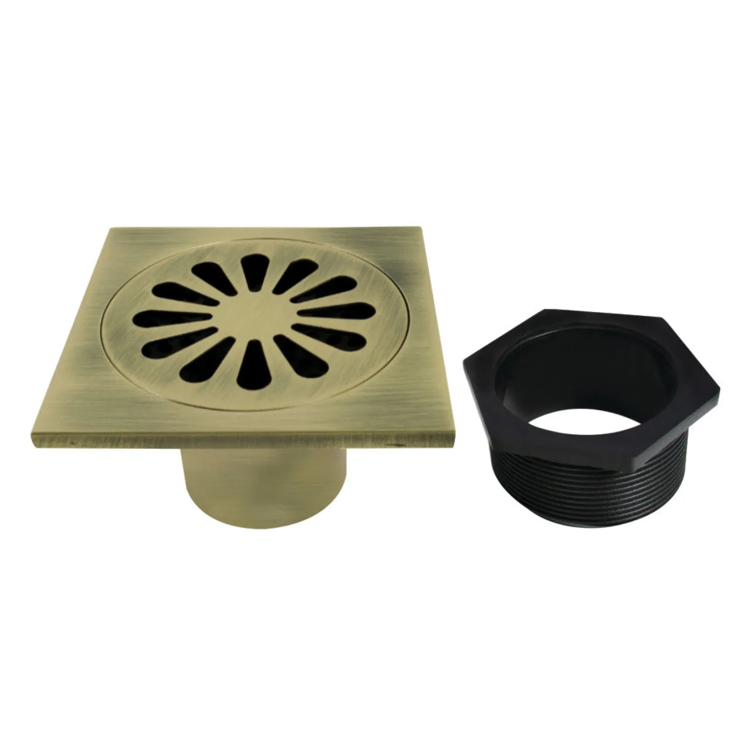 Best Sunburst 4" Brass Square Grid Shower Drain with Flange and Hair Trap Shower Drains