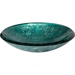 Discount Teal Glass Vessel Sink With Embossed Pattern Above Counter / Vessel Sinks