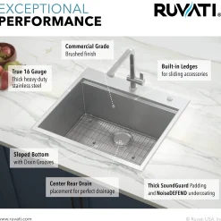 Best Top Mount 25x22 Workstation Kitchen Sink With Accessories Drop-In / Top Mount Sinks|Stainless Steel Sinks