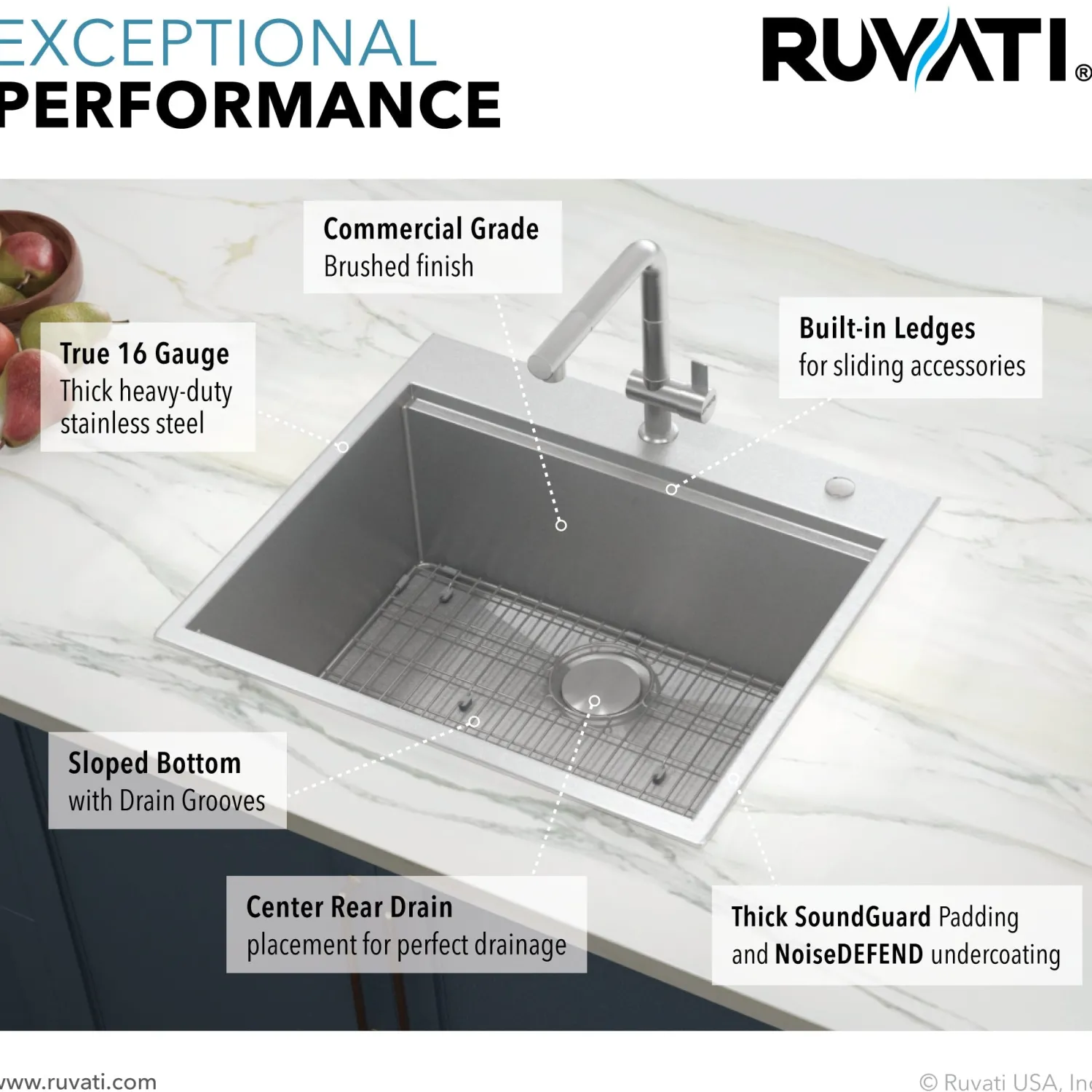 Best Top Mount 25x22 Workstation Kitchen Sink With Accessories Drop-In / Top Mount Sinks|Stainless Steel Sinks