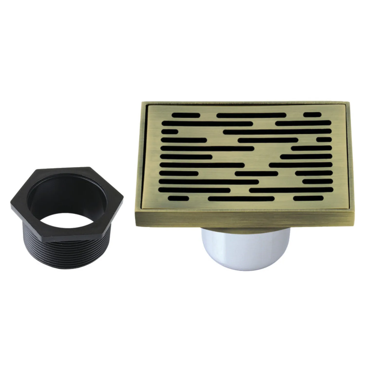 Best Transit 4" Brass Square Grid Shower Drain with Flange and Hair Trap Shower Drains