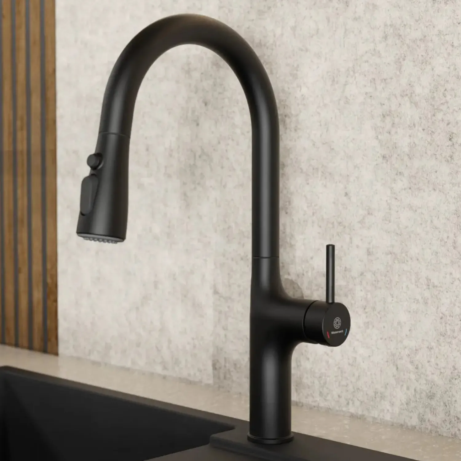 Hot Arched Pull-Down Kitchen Faucet in Matte Black Single Hole