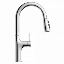 Outlet Arched Pull-Down Kitchen Faucet in Chrome Single Hole