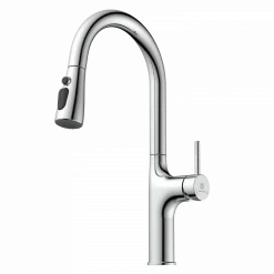 Outlet Arched Pull-Down Kitchen Faucet in Chrome Single Hole