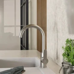 Outlet Curved Bar Faucet in Brushed Nickel Single Hole