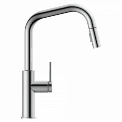Outlet Kitchen Faucet with Angled Spout Pull-Down Sprayer in Chrome Single Hole