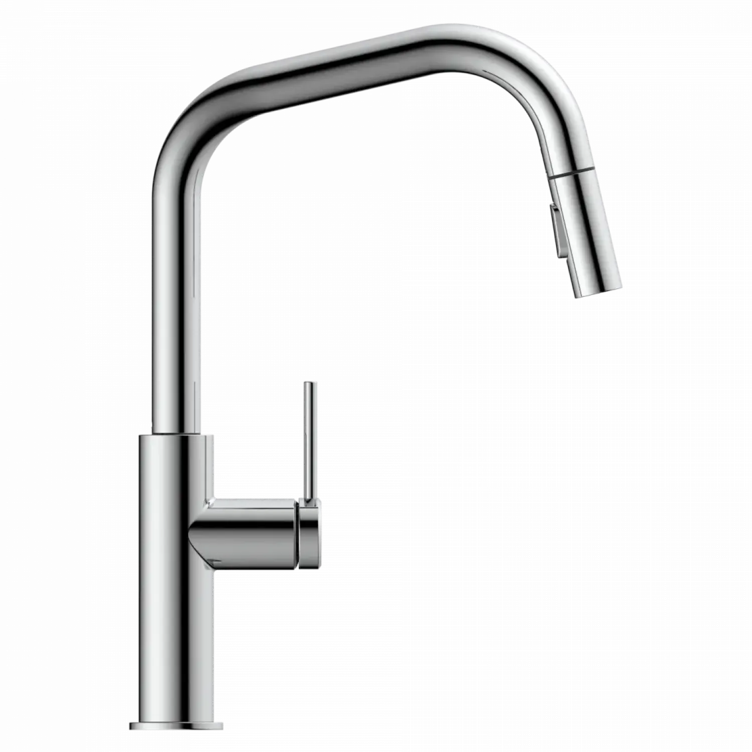 Outlet Kitchen Faucet with Angled Spout Pull-Down Sprayer in Chrome Single Hole