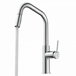 Outlet Kitchen Faucet with Angled Spout Pull-Down Sprayer in Chrome Single Hole