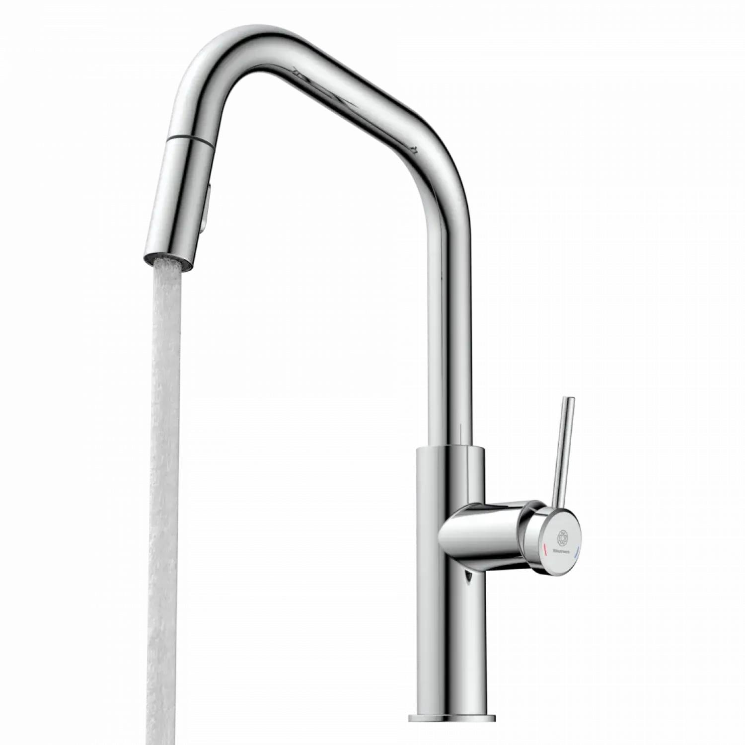 Outlet Kitchen Faucet with Angled Spout Pull-Down Sprayer in Chrome Single Hole