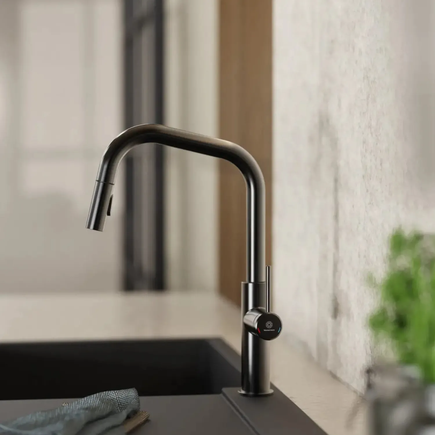 Clearance Kitchen Faucet with Angled Spout Pull-Down Sprayer in Matte Graphite Single Hole