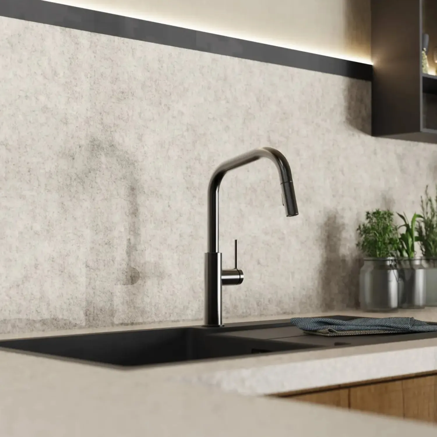 Clearance Kitchen Faucet with Angled Spout Pull-Down Sprayer in Matte Graphite Single Hole