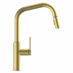 New Kitchen Faucet with Angled Spout Pull-Down Sprayer in Brushed Gold Single Hole