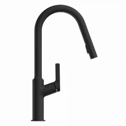 New Kitchen Faucet with Curved Spout in Matte Black Single Hole