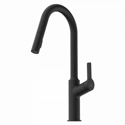 New Kitchen Faucet with Curved Spout in Matte Black Single Hole