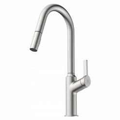 Outlet Kitchen Faucet with Curved Spout in Brushed Nickel Single Hole