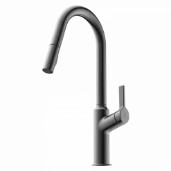 Outlet Kitchen Faucet with Curved Spout in Matte Graphite Single Hole
