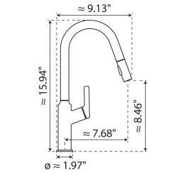 Outlet Kitchen Faucet with Curved Spout in Matte Graphite Single Hole