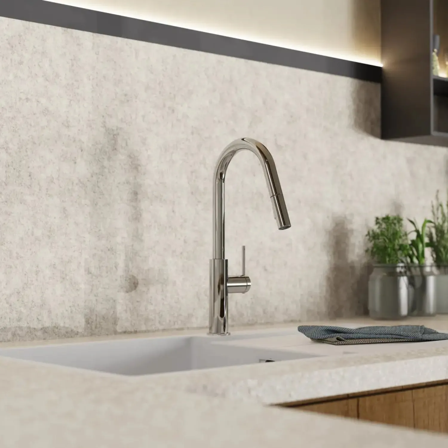 Sale Kitchen Faucet with Curved Pull-Down Spout in Chrome Single Hole