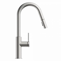 Kitchen Faucet with Curved Pull-Down Spout in Brushed Nickel Single Hole