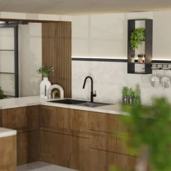 Kitchen Faucet with Curved Pull-Down Spout in Matte Black Single Hole
