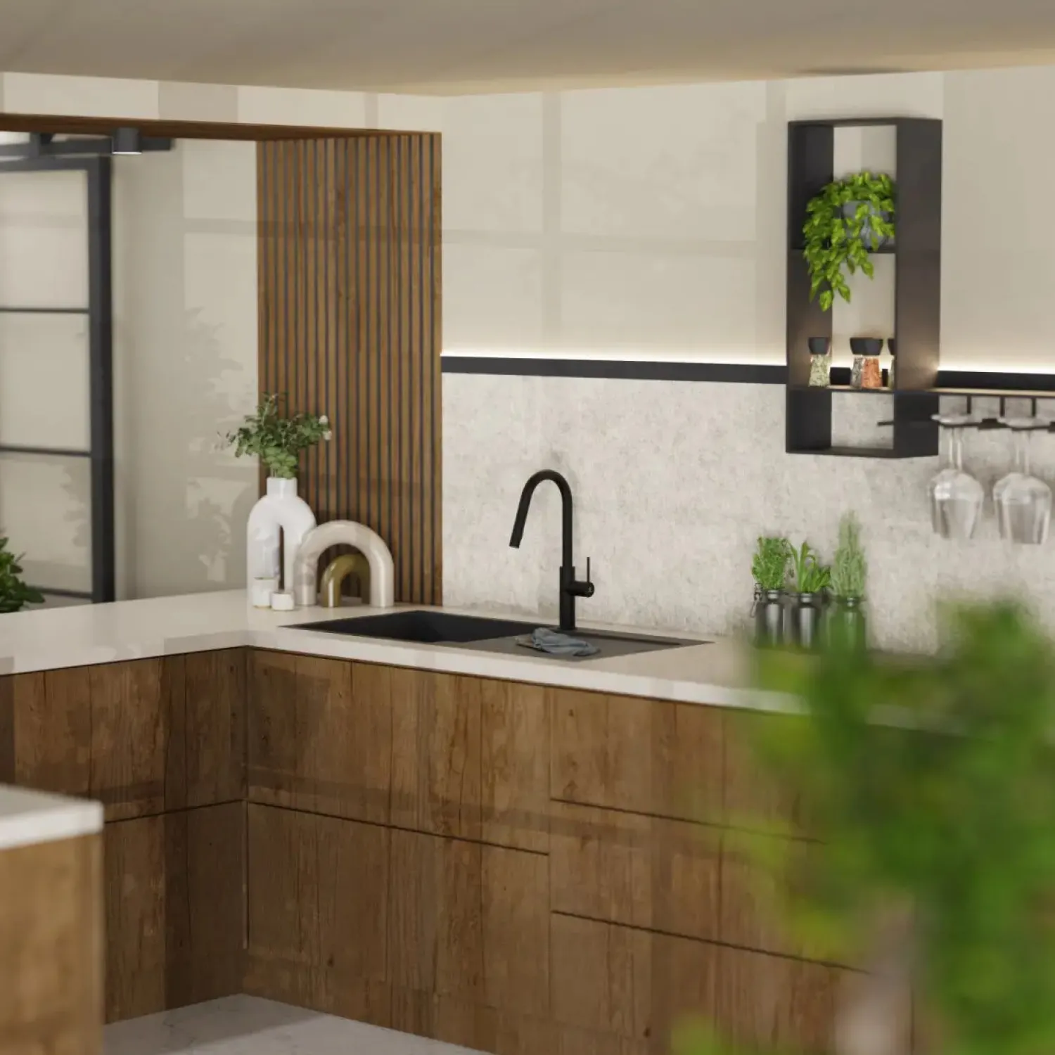 Kitchen Faucet with Curved Pull-Down Spout in Matte Black Single Hole