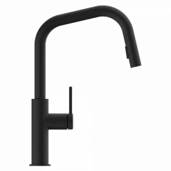 Online Kitchen Faucet with Angled Spout Pull-Down Sprayer in Matte Black Single Hole