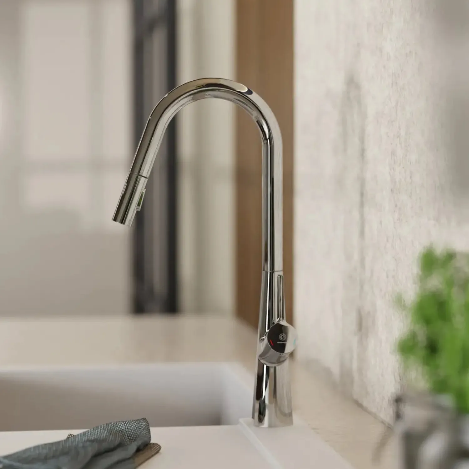 Online Kitchen Faucet with Curved Spout Pull-Down Sprayer in Chrome Single Hole