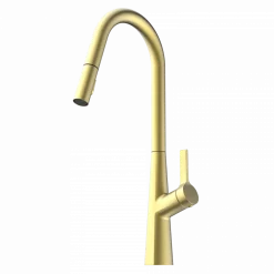 Sale Kitchen Faucet with Curved Spout Pull-Down Sprayer in Brushed Gold Single Hole