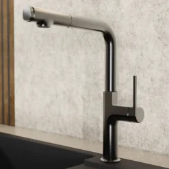 Outlet Kitchen Faucet with Straight Pull-Out Spout in Matte Graphite Single Hole