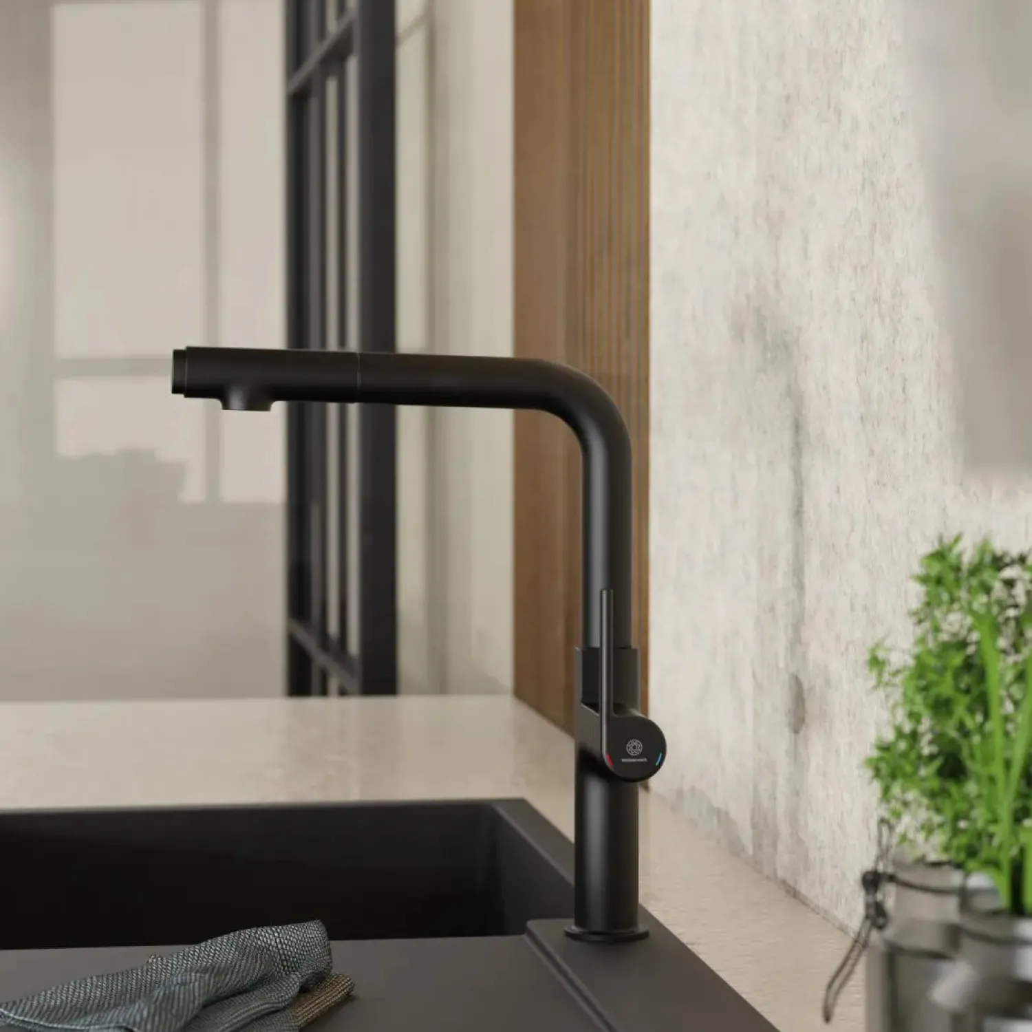 Discount Kitchen Faucet with Straight Pull-Out Spout in Matte Black Single Hole