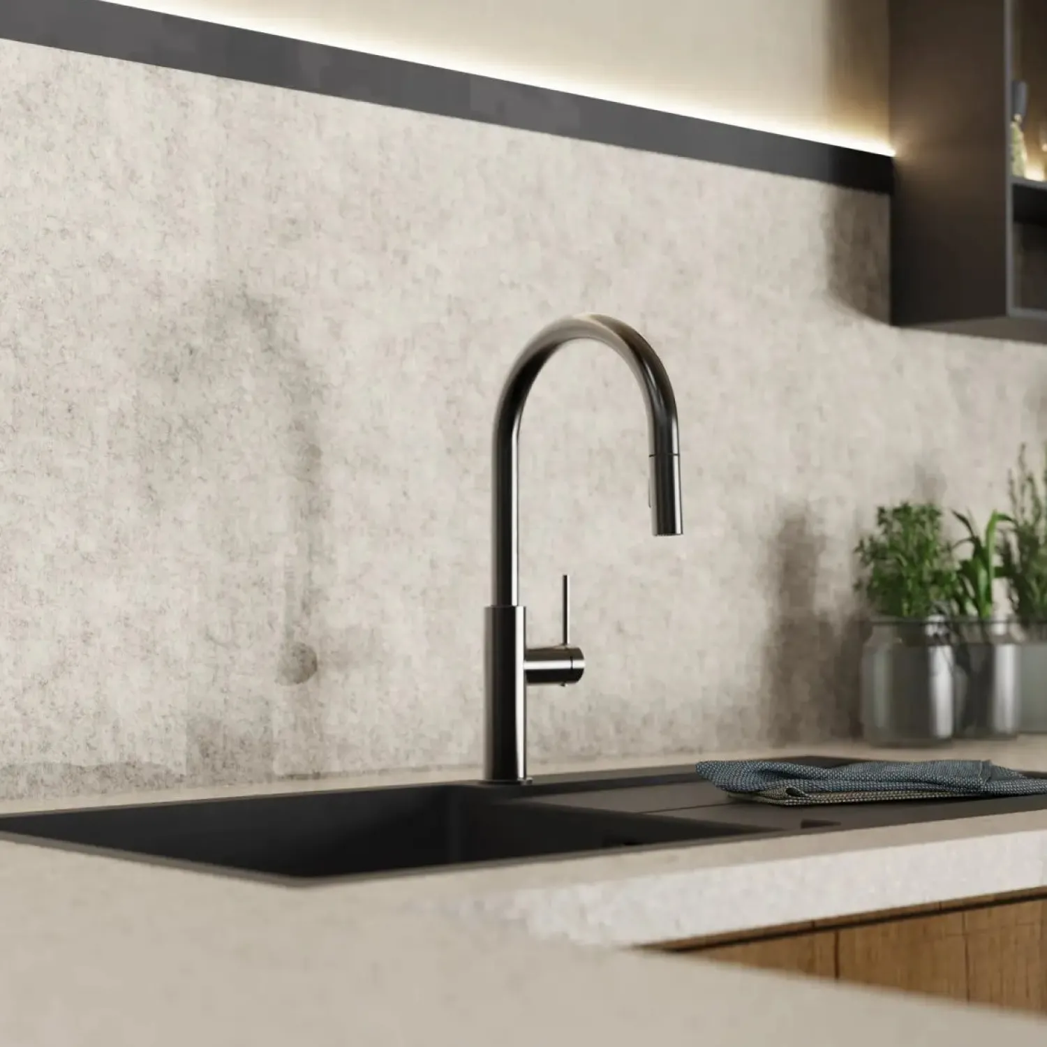Kitchen Faucet with Arch Pull-Down Spout in Matte Graphite Single Hole