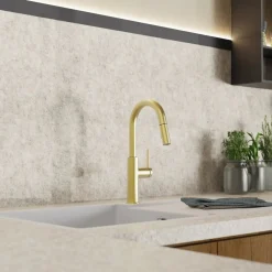 Discount Pull-Down Kitchen Prep Faucet in Brushed Gold Single Hole|Bar Faucets
