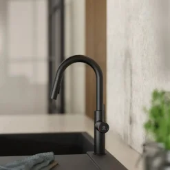 Hot Pull-Down Kitchen Prep Faucet in Matte Black Single Hole|Bar Faucets
