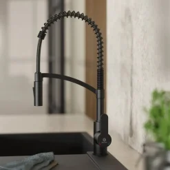 Discount Single Hole Pull Down Kitchen Faucet in Matte Black Single Hole