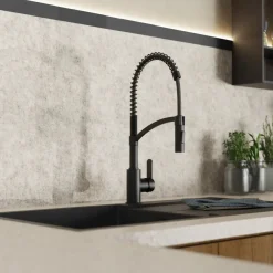 Discount Single Hole Pull Down Kitchen Faucet in Matte Black Single Hole