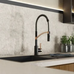 Outlet Single Hole Pull Down Kitchen Faucet | Matte Black & Rose Gold Single Hole