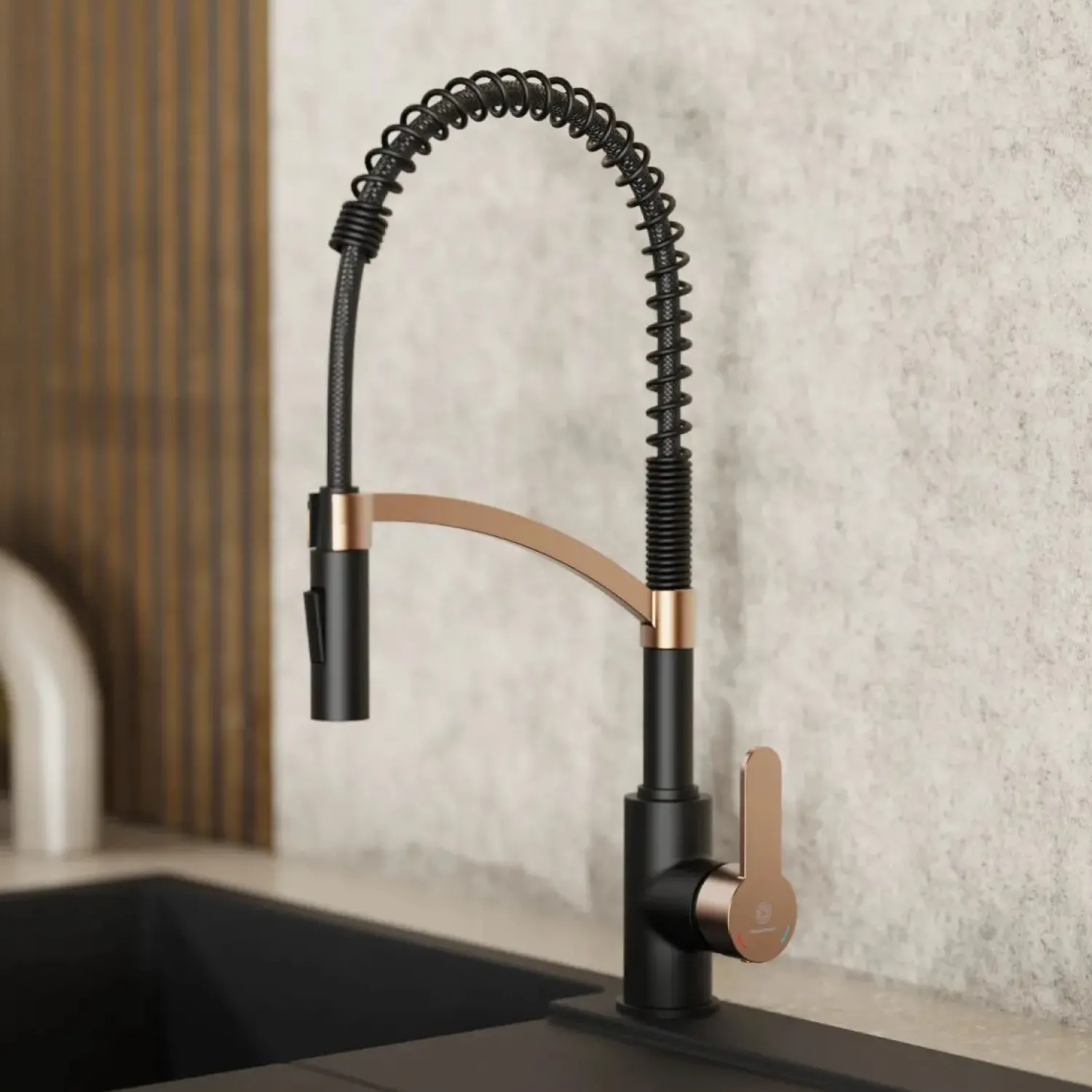 Outlet Single Hole Pull Down Kitchen Faucet | Matte Black & Rose Gold Single Hole