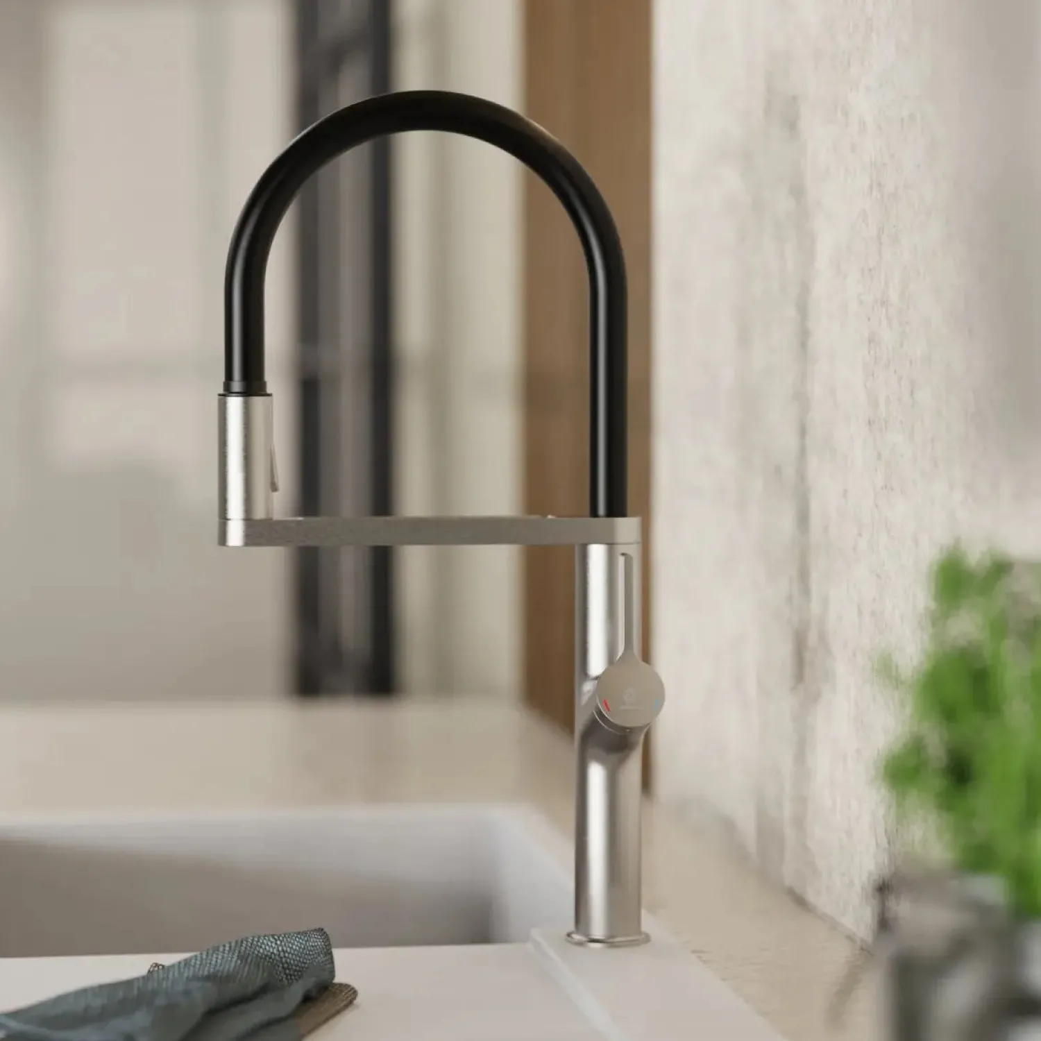 Single Hole Pull Down Kitchen Faucet in Brushed Nickel Single Hole