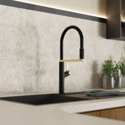 Outlet Single Hole Pull Down Kitchen Faucet | Matte Black & Brushed Gold Single Hole