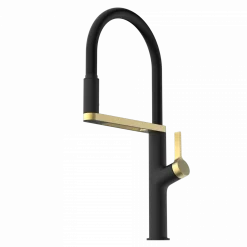 Outlet Single Hole Pull Down Kitchen Faucet | Matte Black & Brushed Gold Single Hole