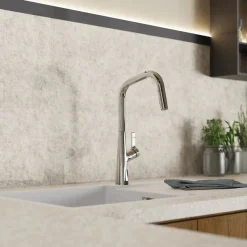 Outlet Single Hole Pull Down Kitchen Faucet in Chrome Single Hole