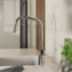 Outlet Single Hole Pull Down Kitchen Faucet in Chrome Single Hole
