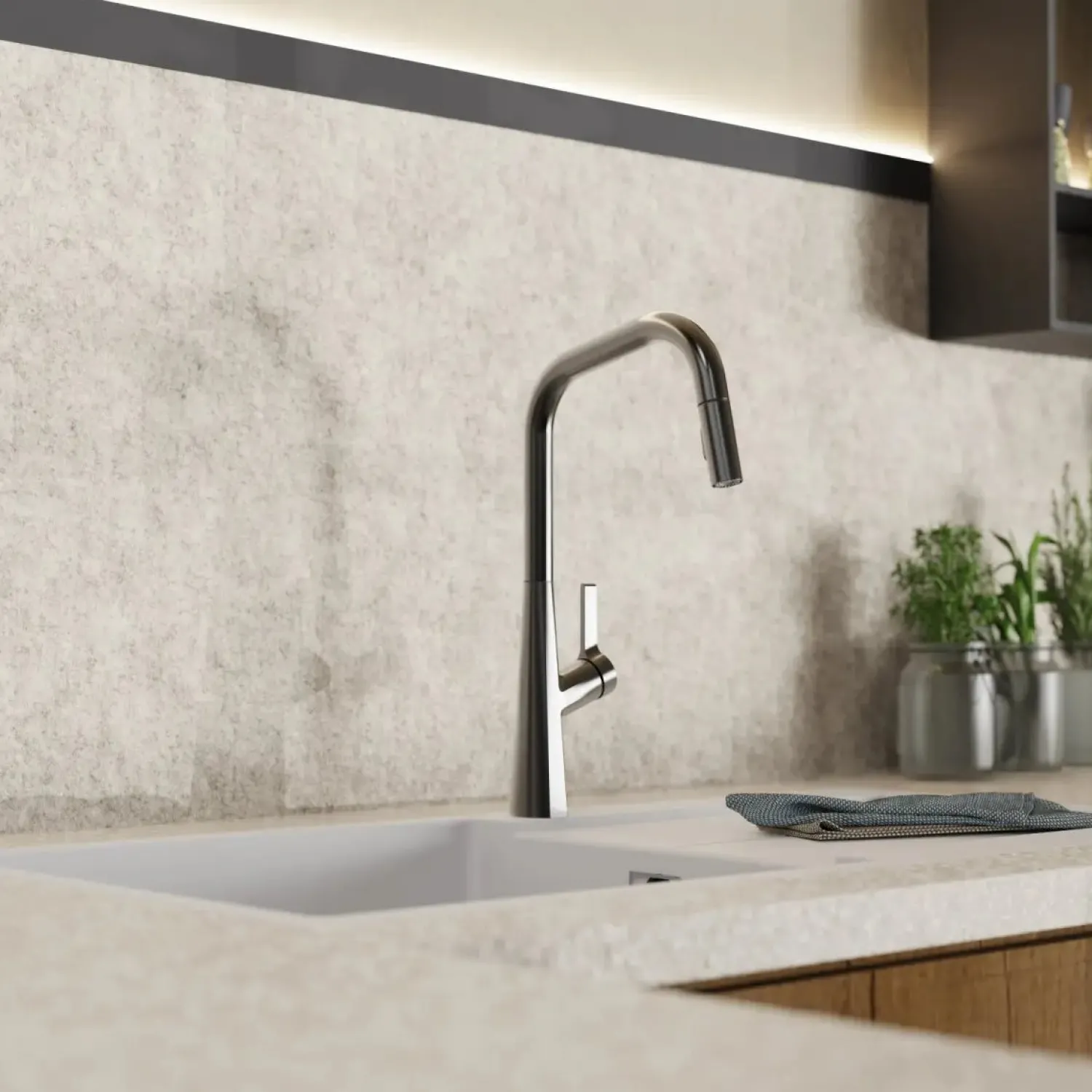 Hot Single Hole Pull Down Kitchen Faucet in Matte Graphite Single Hole